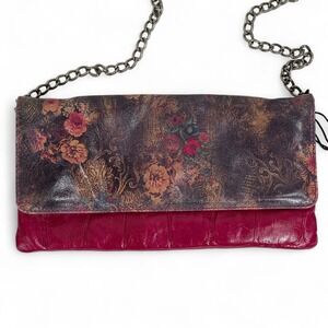 Italian Leather Floral Clutch‎ Dark Pink Evening Bag